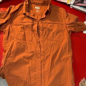 REI Orange Button-Up Short Sleeve Shirt